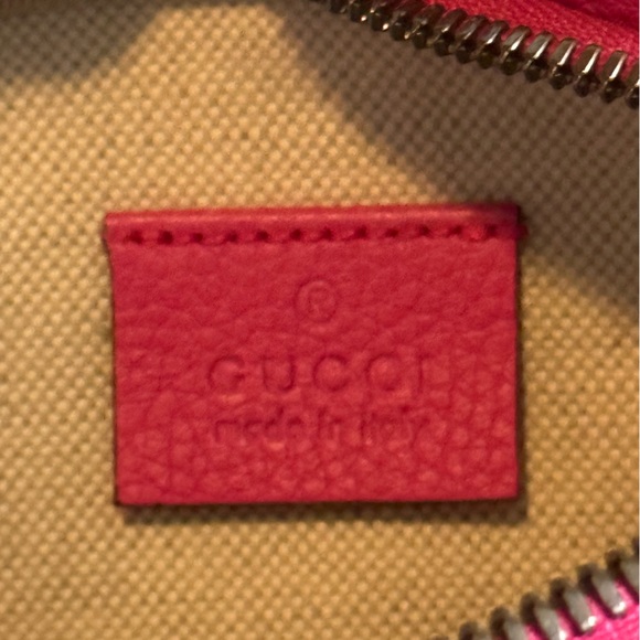 GUCCI Grained Calfskin Small Logo Belt Bum Bag Pink Green - Picture 13 of 14